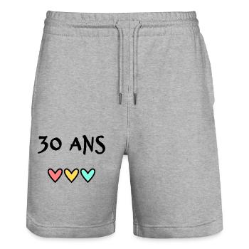 30. 30 ANS. 30e ANNIVERSAIRE. ANNIVERSAIRE 30 ANS. - Short de jogging bio TRAINER Stanley/Stella unisexe - gris chiné - Devant - Nik (191cm) & Marisol (170cm)
