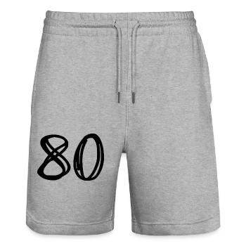80. 80 YEARS. 80TH ANNIVERSARY. BIRTHDAY 80 YEARS. - Stanley/Stella Trainer Unisex Organic Jogging Shorts - heather grey - Front - Nik (191cm) & Marisol (170cm)