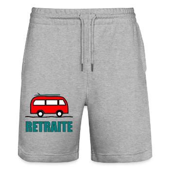 RUHESTAND. GLÜCKLICHER RUHESTAND. GLÜCKLICHER RUHESTAND - Stanley/Stella Unisex Bio Joggingshorts Trainer  - Grau meliert - Vorne - Nik (191cm) & Marisol (170cm)