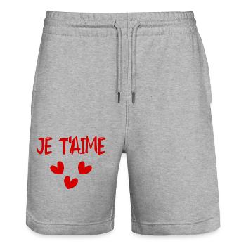 LOVE. I LOVE YOU. SAINT VALENTIN. EVJF. JE T'AIME. - Short de jogging bio TRAINER Stanley/Stella unisexe - gris chiné - Devant - Nik (191cm) & Marisol (170cm)