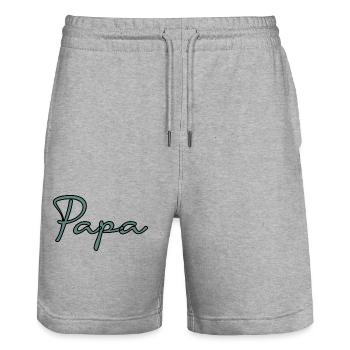 RETIREMENT. HAPPY RETIREMENT. HAPPY RETREAT - Stanley/Stella Trainer Unisex Organic Jogging Shorts - heather grey - Front - Nik (191cm) & Marisol (170cm)