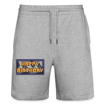 BIRTHDAY. HAPPY BIRTHDAY. HAPPY BIRTHDAY. - Stanley/Stella Trainer Unisex Organic Jogging Shorts - heather grey - Front - Nik (191cm) & Marisol (170cm)