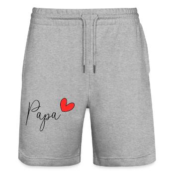 FATHER's DAY. HAPPY BIRTHDAY DAD. DAD. HAPPY BIRTHDAY - Stanley/Stella Trainer Unisex Organic Jogging Shorts - heather grey - Front - Nik (191cm) & Marisol (170cm)
