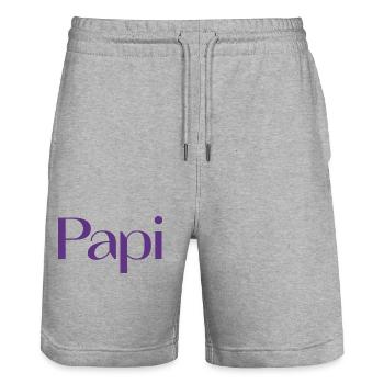 PAPY. FÊTE DES PÈRES. BONNE FÊTE PAPY. JE T'AIME. - Short de jogging bio TRAINER Stanley/Stella unisexe - gris chiné - Devant - Nik (191cm) & Marisol (170cm)