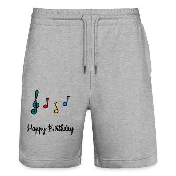 ALLES GUTE ZUM GEBURTSTAG. ALLES GUTE ZUM GEBURTSTAG. JAHRESTAG. - Stanley/Stella Unisex Bio Joggingshorts Trainer  - Grau meliert - Vorne - Nik (191cm) & Marisol (170cm)