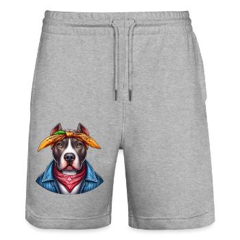 Cute Pitbull Rap Artist - Stanley/Stella Trainer Unisex Organic Jogging Shorts - heather grey - Front - Nik (191cm) & Marisol (170cm)