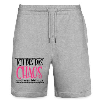 Ich bin das Chaos Geschenk - Stanley/Stella Unisex Bio Joggingshorts Trainer  - Grau meliert - Vorne - Nik (191cm) & Marisol (170cm)