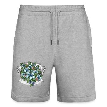 Blumen | Flower Power Design mit Flügel - Stanley/Stella Unisex Bio Joggingshorts Trainer  - Grau meliert - Vorne - Nik (191cm) & Marisol (170cm)