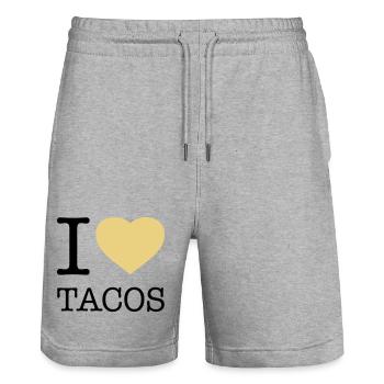 I LOVE TACOS - Stanley/Stella Trainer Unisex Organic Jogging Shorts - heather grey - Front - Nik (191cm) & Marisol (170cm)