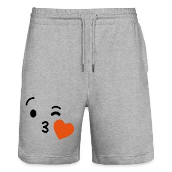 Emoji Kuss Herz Liebe Emoji - Stanley/Stella Unisex Bio Joggingshorts Trainer  - Grau meliert - Vorne - Nik (191cm) & Marisol (170cm)
