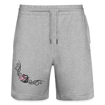 Zwei Herzen mit Tribal Tattoo Ornament - Stanley/Stella Unisex Bio Joggingshorts Trainer  - Grau meliert - Vorne - Nik (191cm) & Marisol (170cm)