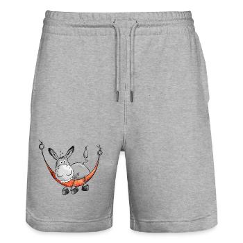 Relaxing Donkey - Comic - Cartoon - Short de jogging bio TRAINER Stanley/Stella unisexe - gris chiné - Devant - Nik (191cm) & Marisol (170cm)