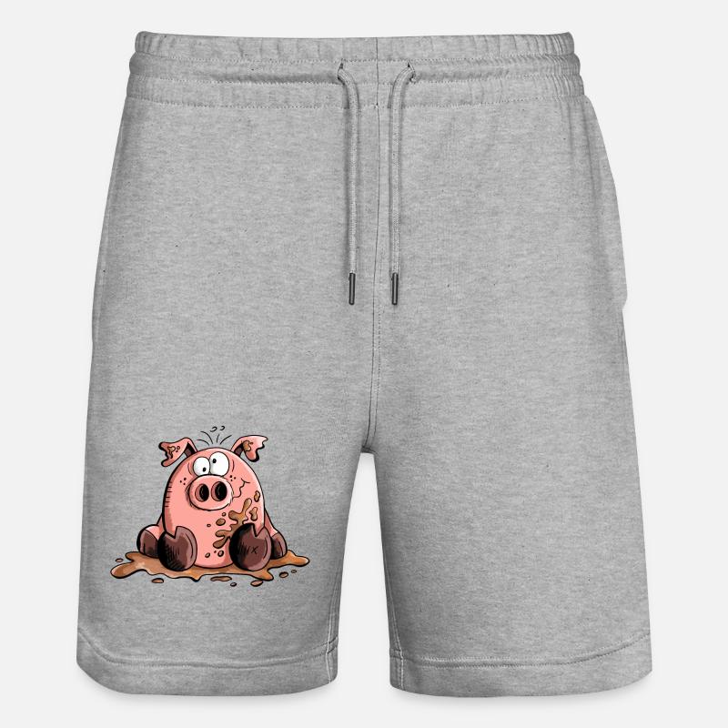 Cochon dans la boue - Cochons - Cadeau - Short de jogging bio TRAINER Stanley/Stella unisexe - gris chiné