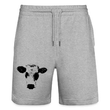 Bande dessinée vache en noir et blanc - Short de jogging bio TRAINER Stanley/Stella unisexe - gris chiné - Devant - Nik (191cm) & Marisol (170cm)