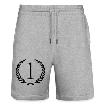 Winner wreath laurel wreath around first number 1 - Stanley/Stella Trainer Unisex Organic Jogging Shorts - heather grey - Front - Nik (191cm) & Marisol (170cm)