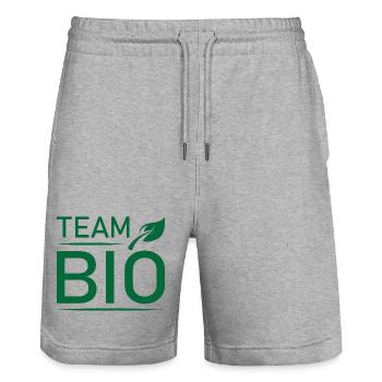 team bio icon Logo icon Sheet Sheets Graphic - Stanley/Stella Trainer Unisex Organic Jogging Shorts - heather grey - Front - Nik (191cm) & Marisol (170cm)