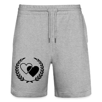 Two hearts with wreath - Stanley/Stella Trainer Unisex Organic Jogging Shorts - heather grey - Front - Nik (191cm) & Marisol (170cm)