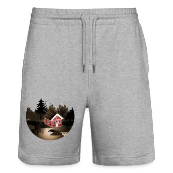 petite maison suédoise à l'orée de la forêt en sépia - Short de jogging bio TRAINER Stanley/Stella unisexe - gris chiné - Devant - Nik (191cm) & Marisol (170cm)