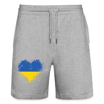 Ukrainisches Herz - Stanley/Stella Unisex Bio Joggingshorts Trainer  - Grau meliert - Vorne - Nik (191cm) & Marisol (170cm)
