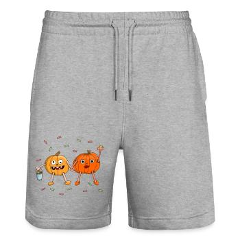 Citrouille d’Halloween mignonne pour les enfants - Short de jogging bio TRAINER Stanley/Stella unisexe - gris chiné - Devant - Nik (191cm) & Marisol (170cm)