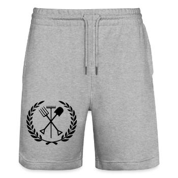 Garden tools rake, shovel, pitchfork - Stanley/Stella Trainer Unisex Organic Jogging Shorts - heather grey - Front - Nik (191cm) & Marisol (170cm)