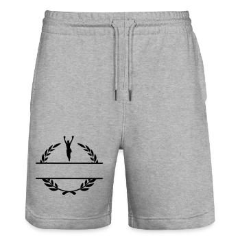 Boxer en couronne de laurier avec les mains en l’air - Short de jogging bio TRAINER Stanley/Stella unisexe - gris chiné - Devant - Nik (191cm) & Marisol (170cm)