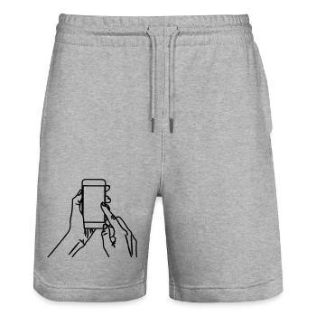 Smartphone entre vos mains - Short de jogging bio TRAINER Stanley/Stella unisexe - gris chiné - Devant - Nik (191cm) & Marisol (170cm)