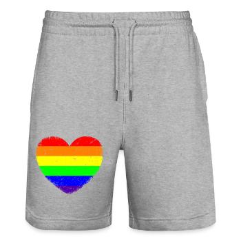 LGBTQ Heart | In vintage style - Stanley/Stella Trainer Unisex Organic Jogging Shorts - heather grey - Front - Nik (191cm) & Marisol (170cm)
