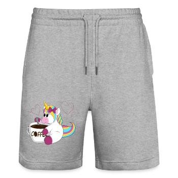 Regenbogen Einhorn Kaffeezauber - Stanley/Stella Unisex Bio Joggingshorts Trainer  - Grau meliert - Vorne - Nik (191cm) & Marisol (170cm)