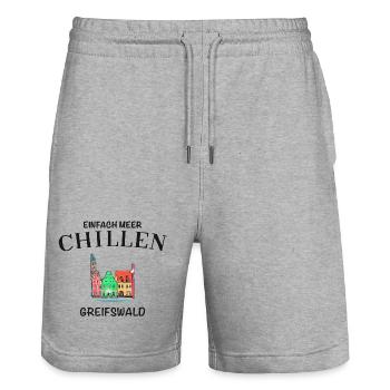 Greifswald, Meer Chillen, Fassaden am Fischmarkt - Stanley/Stella Unisex Bio Joggingshorts Trainer  - Grau meliert - Vorne - Nik (191cm) & Marisol (170cm)