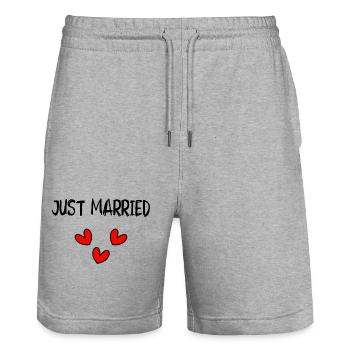 HERZ. HERZ. VALENTINSTAG. LIEBE. LIEBE. PAAR. - Stanley/Stella Unisex Bio Joggingshorts Trainer  - Grau meliert - Vorne - Nik (191cm) & Marisol (170cm)