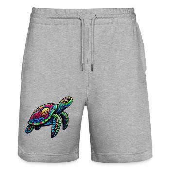 Sea turtle - Stanley/Stella Trainer Unisex Organic Jogging Shorts - heather grey - Front - Nik (191cm) & Marisol (170cm)