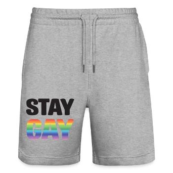 LGBTQ Pride Month - Stay Gay - Stanley/Stella Trainer Unisex Organic Jogging Shorts - heather grey - Front - Nik (191cm) & Marisol (170cm)