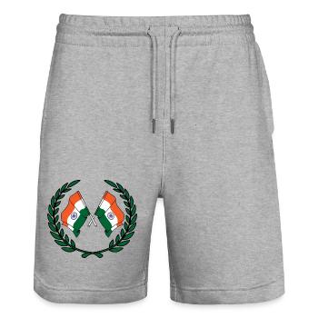 Drapeaux Inde en couronne de laurier - Short de jogging bio TRAINER Stanley/Stella unisexe - gris chiné - Devant - Nik (191cm) & Marisol (170cm)