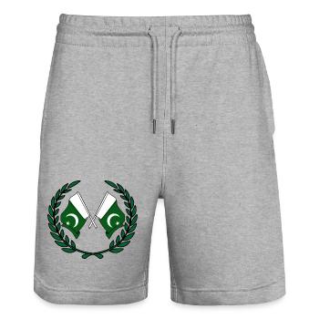 Flags Pakistan in laurel wreath - Stanley/Stella Trainer Unisex Organic Jogging Shorts - heather grey - Front - Nik (191cm) & Marisol (170cm)