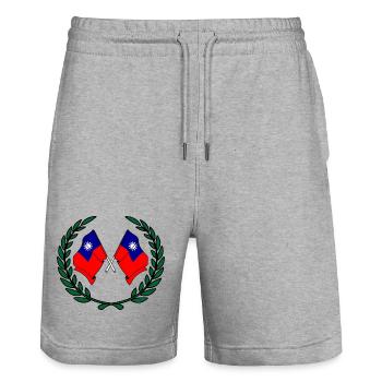 Drapeaux de Taiwan en couronne de laurier - Short de jogging bio TRAINER Stanley/Stella unisexe - gris chiné - Devant - Nik (191cm) & Marisol (170cm)