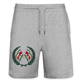 Flags Suriname in laurel wreath - Stanley/Stella Trainer Unisex Organic Jogging Shorts - heather grey - Front - Nik (191cm) & Marisol (170cm)