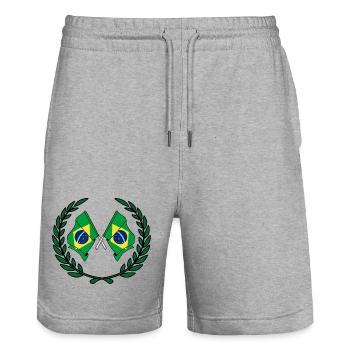 Flags Brazil in laurel wreath - Stanley/Stella Trainer Unisex Organic Jogging Shorts - heather grey - Front - Nik (191cm) & Marisol (170cm)