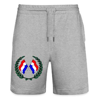 Drapeaux des Pays-Bas en couronne de laurier - Short de jogging bio TRAINER Stanley/Stella unisexe - gris chiné - Devant - Nik (191cm) & Marisol (170cm)