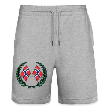 Drapeaux de la Norvège en couronne de laurier - Short de jogging bio TRAINER Stanley/Stella unisexe - gris chiné - Devant - Nik (191cm) & Marisol (170cm)