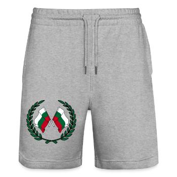 Flaggen Bulgarien im Lorbeerkranz - Stanley/Stella Unisex Bio Joggingshorts Trainer  - Grau meliert - Vorne - Nik (191cm) & Marisol (170cm)