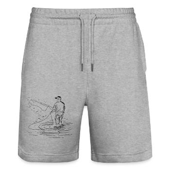 Fishing Drawing - Stanley/Stella Trainer Unisex Organic Jogging Shorts - heather grey - Front - Nik (191cm) & Marisol (170cm)