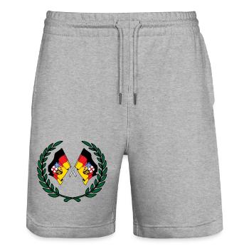 Flags Saarland laurel wreath - Stanley/Stella Trainer Unisex Organic Jogging Shorts - heather grey - Front - Nik (191cm) & Marisol (170cm)