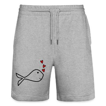 COEUR. MERCI. MAÎTRESSE. MAÎTRE. MERCI MAÎTRESSE. - Short de jogging bio TRAINER Stanley/Stella unisexe - gris chiné - Devant - Nik (191cm) & Marisol (170cm)