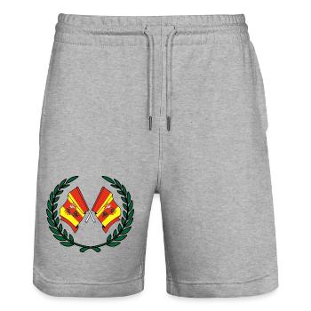 Drapeaux Couronne de laurier de Lodz - Short de jogging bio TRAINER Stanley/Stella unisexe - gris chiné - Devant - Nik (191cm) & Marisol (170cm)