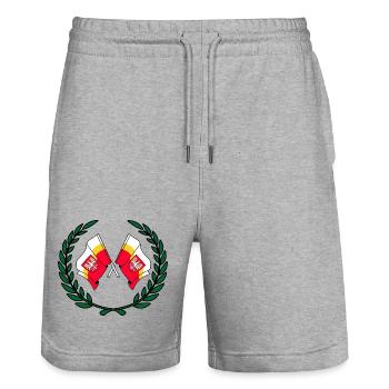 Drapeaux Couronne de laurier Petite Pologne - Short de jogging bio TRAINER Stanley/Stella unisexe - gris chiné - Devant - Nik (191cm) & Marisol (170cm)