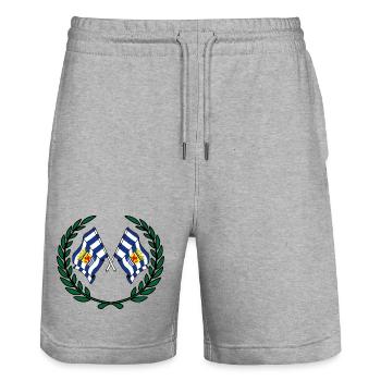 Flags province of Zeeland laurel wreath - Stanley/Stella Trainer Unisex Organic Jogging Shorts - heather grey - Front - Nik (191cm) & Marisol (170cm)