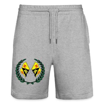 Flaggen von Wallonisch-Brabant im Lorbeerkranz - Stanley/Stella Unisex Bio Joggingshorts Trainer  - Grau meliert - Vorne - Nik (191cm) & Marisol (170cm)