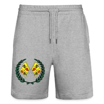 Drapeaux du Hainaut en couronne de laurier - Short de jogging bio TRAINER Stanley/Stella unisexe - gris chiné - Devant - Nik (191cm) & Marisol (170cm)