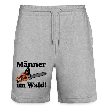 Motorsäge , Kaminholz , Männer im Wald(25) - Stanley/Stella Unisex Bio Joggingshorts Trainer  - Grau meliert - Vorne - Nik (191cm) & Marisol (170cm)